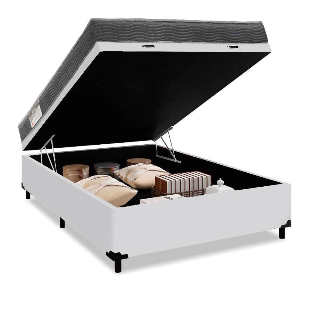 Miniatura Cama Box Com Baú Casal Sintético + Colchão De Espuma D33 - Ortobom - Iso 100 138cm - Branco