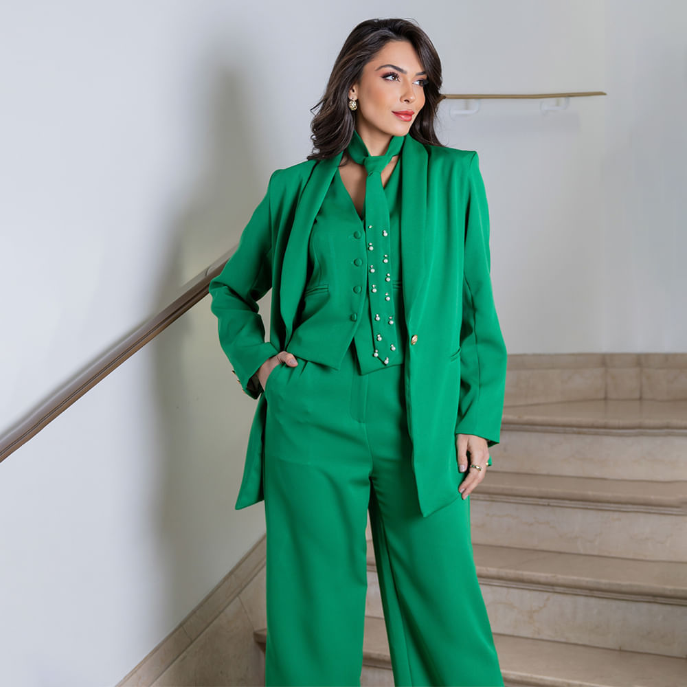 Miniatura Gravata Feminina Bordado Perolas e Strass Verde UNICO