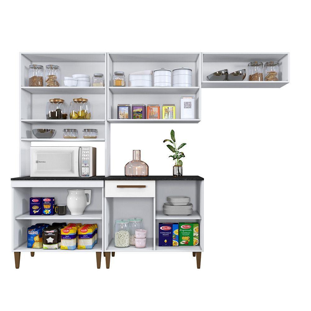 Cozinha Atenas Com Vidro Reflecta 9 Portas 1 Gaveta Branco