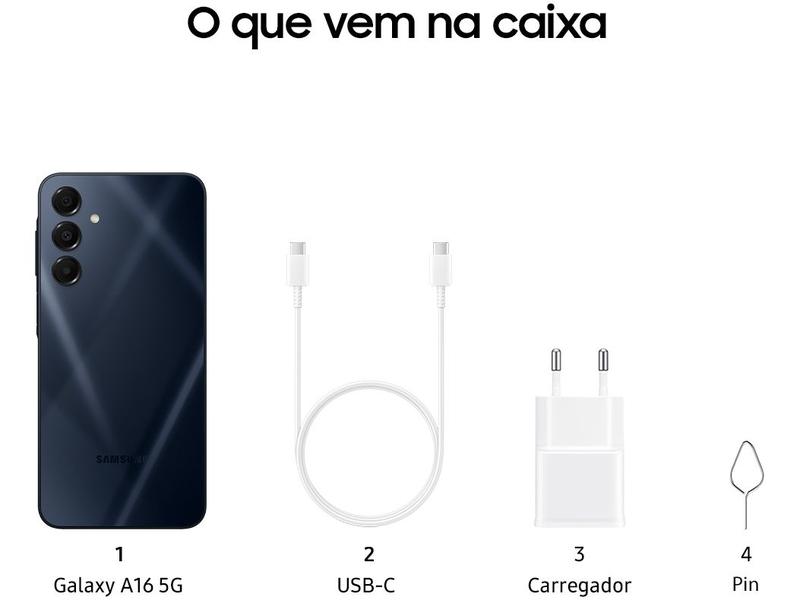 Smartphone Samsung Galaxy A16 256GB Azul Escuro 5G 8GB RAM 6,7" FHD+ Câm Tripla + Selfie 13MP