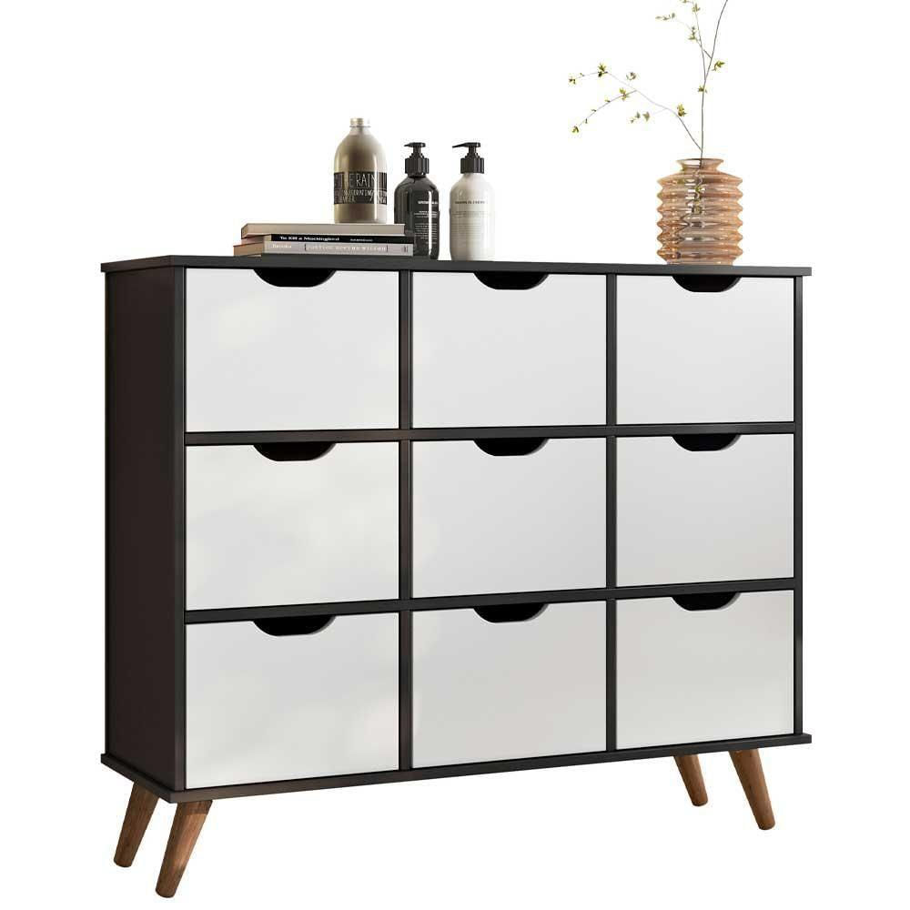 Miniatura Nicho Organizador Retrô Preto 9 Gavetas Branco Qmovi