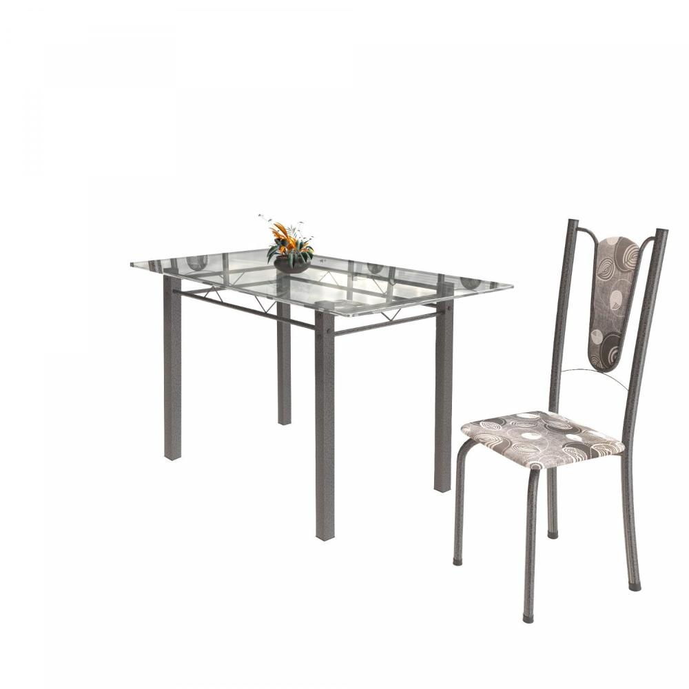 Miniatura Conjunto de Mesa Tubular 6 Cadeiras 140cm com Tampo de Vidro Melissa Soma Móveis Paraopeba/Prata