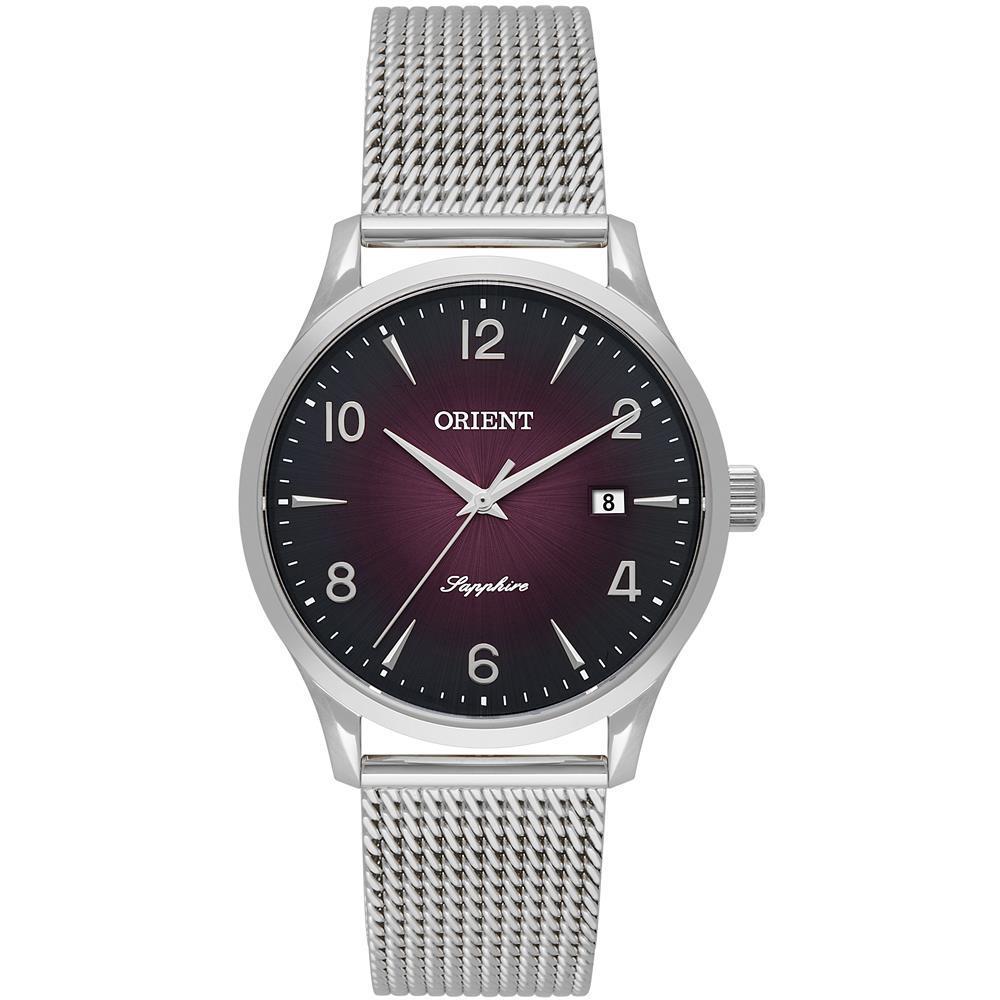 Miniatura Relógio Orient Feminino Prata Mesh 32mm Safira 50m