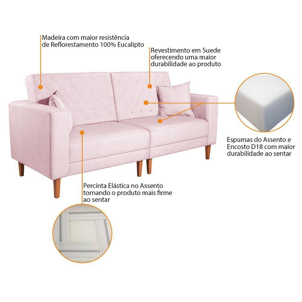 Miniatura Sofá 03 Lugares Living Ponza Suede Cor Rosa Bebê