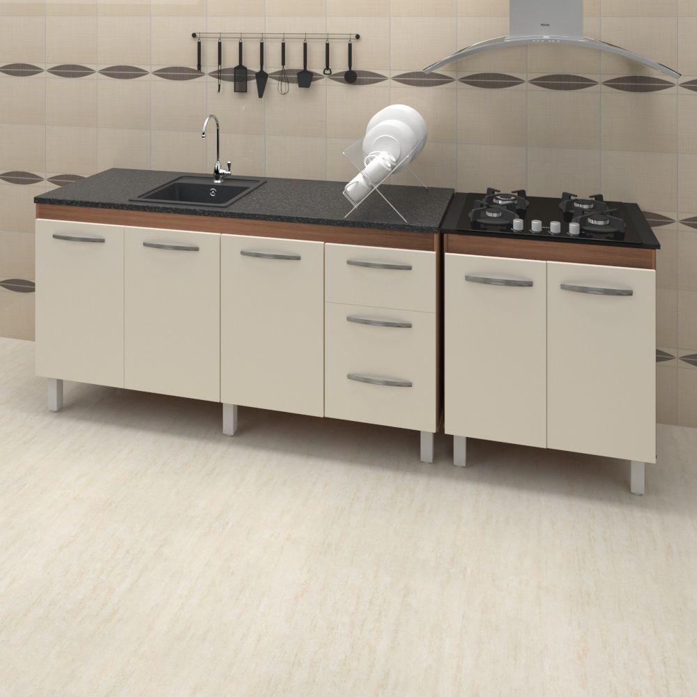 Miniatura Armário Cozinha Gabinete Pia De 140 Cm Carina Com Balcão Cooktop 4 Bocas Savana Frente Off-white Jade