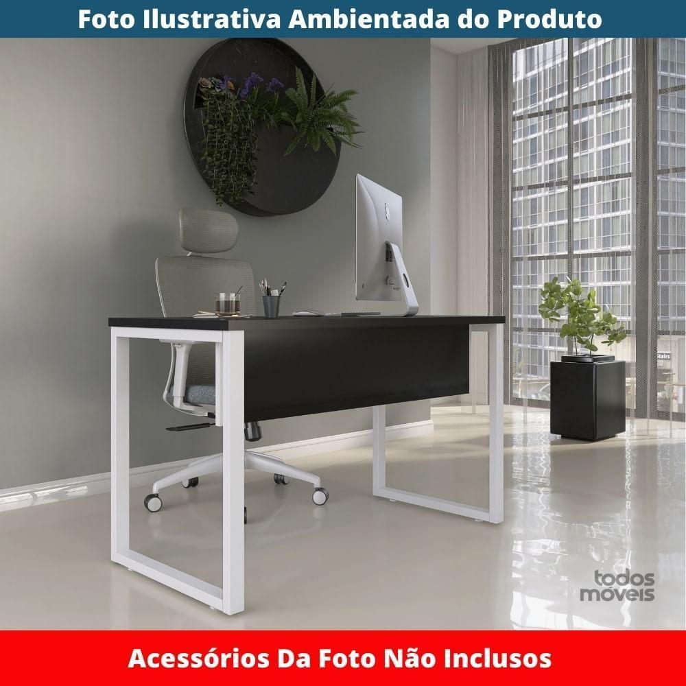 Miniatura Mesa Escritório P25 Tub Pandin 150 Cm (larg) Tampo Mdp Preto Pé Aço Tubular Branco
