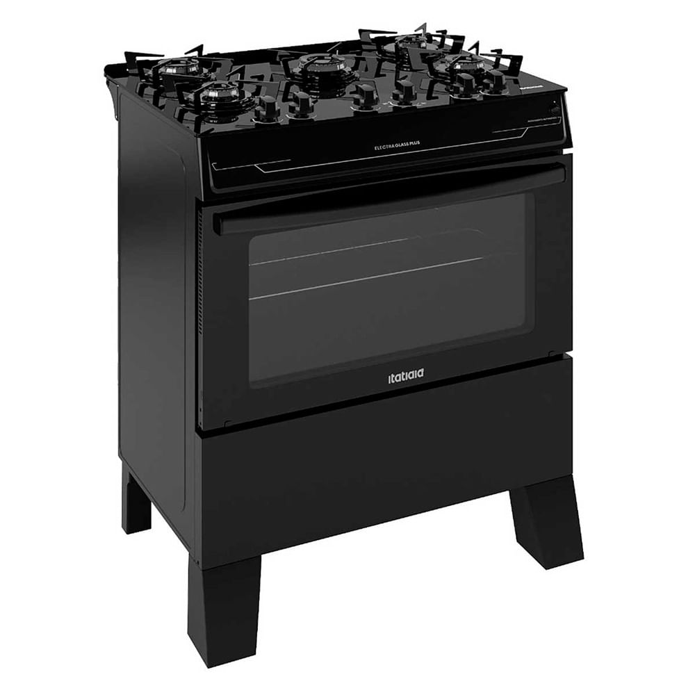 Miniatura Fogão 5 Bocas Itatiaia Electra Glass Plus Mesa de Vidro Preto - Bivolt