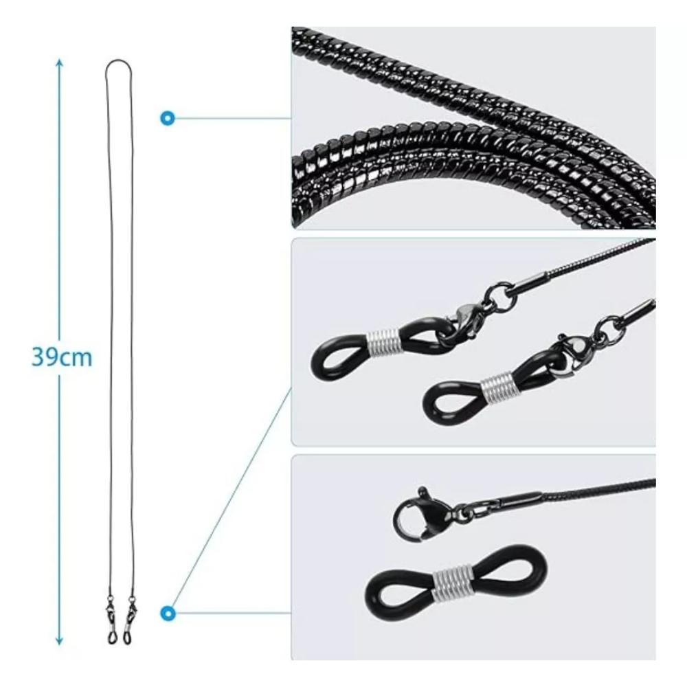 Miniatura Corrente Óculos Sol Masculina Metal Preto - Kit 05 Unid.