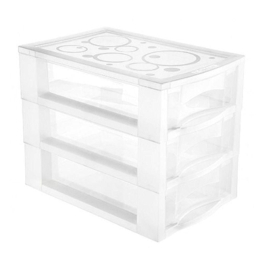 Miniatura Gaveteiro Plástico 3 Gavetas Transparente Médio Ordene