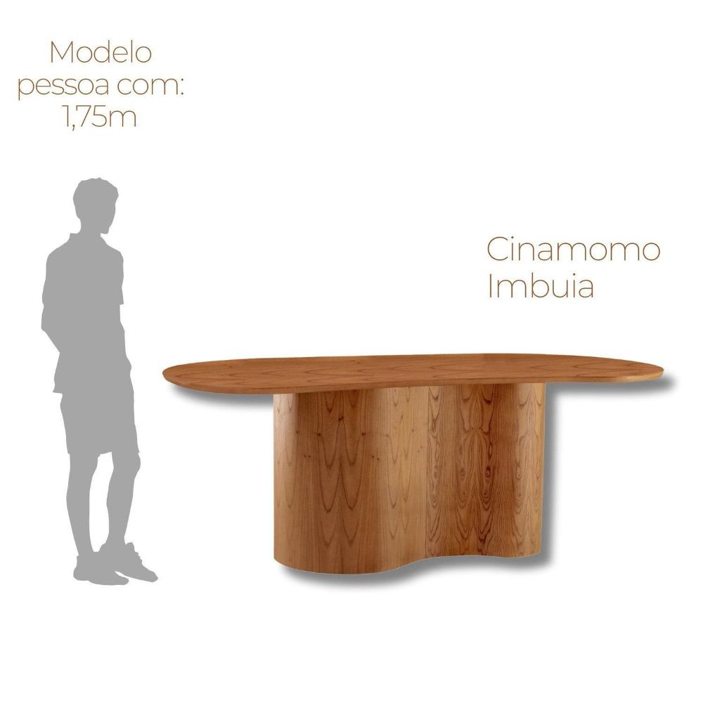 Miniatura Mesa de Jantar Ester 220cm Madeira Tampo Laminado Orgânico com 8 Cadeiras Ester Milano/Imbuia Natural