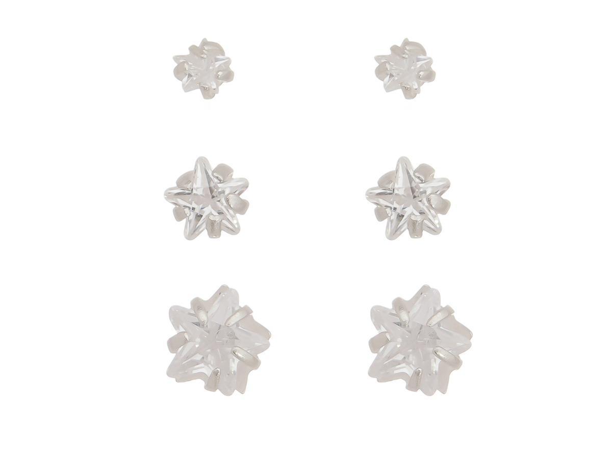 Miniatura Brincos De Prata 925 Zirconia Solitário Estrela Para 3 Furos