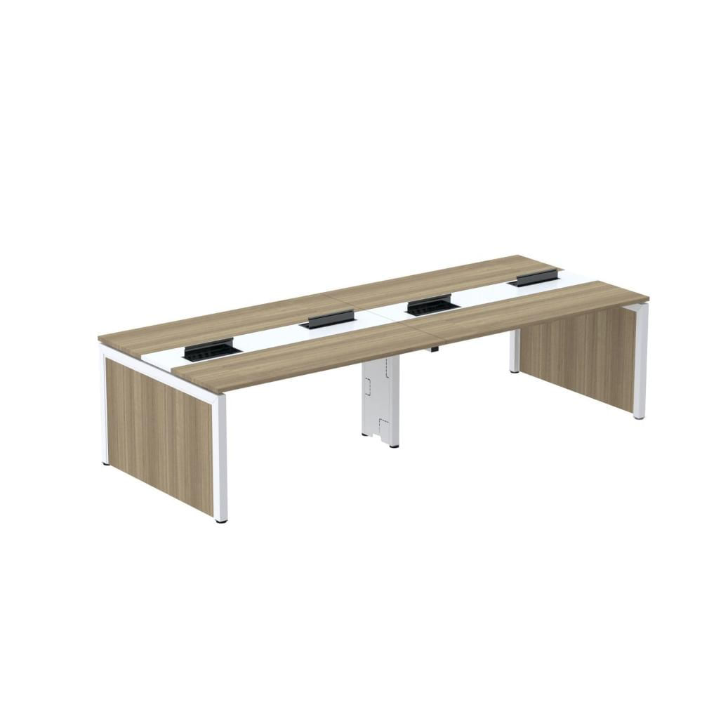 Miniatura Mesa Plataforma Dupla para 4 Lugares para Coworking 110x120/4p Noce Naturalle/Branco