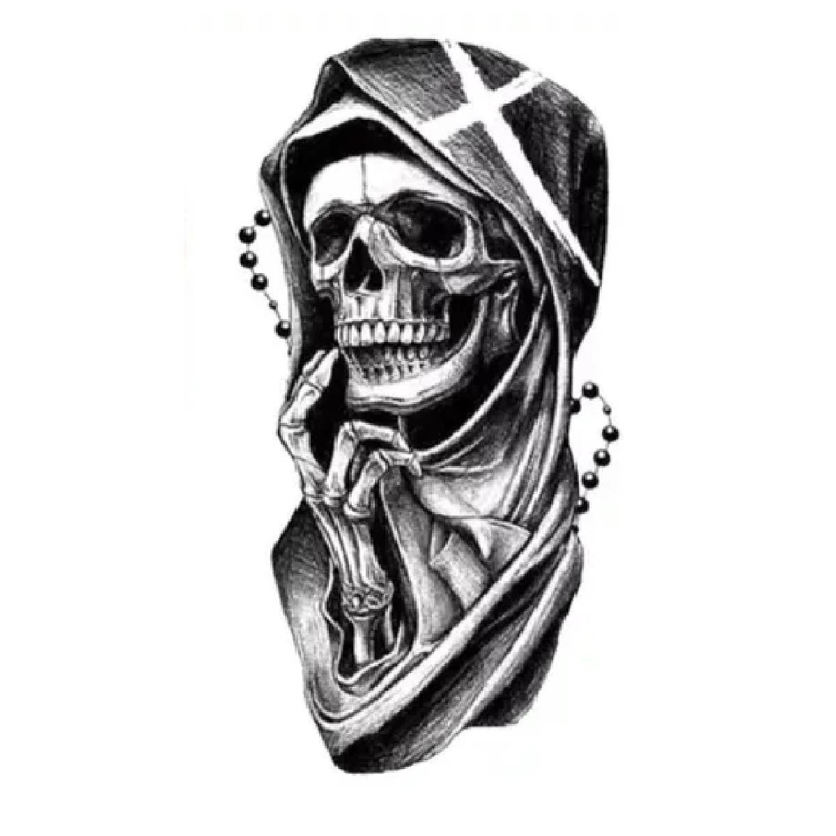 Miniatura Tatuagem Temporária Pequena Sombria Terror Caveira 9Cm