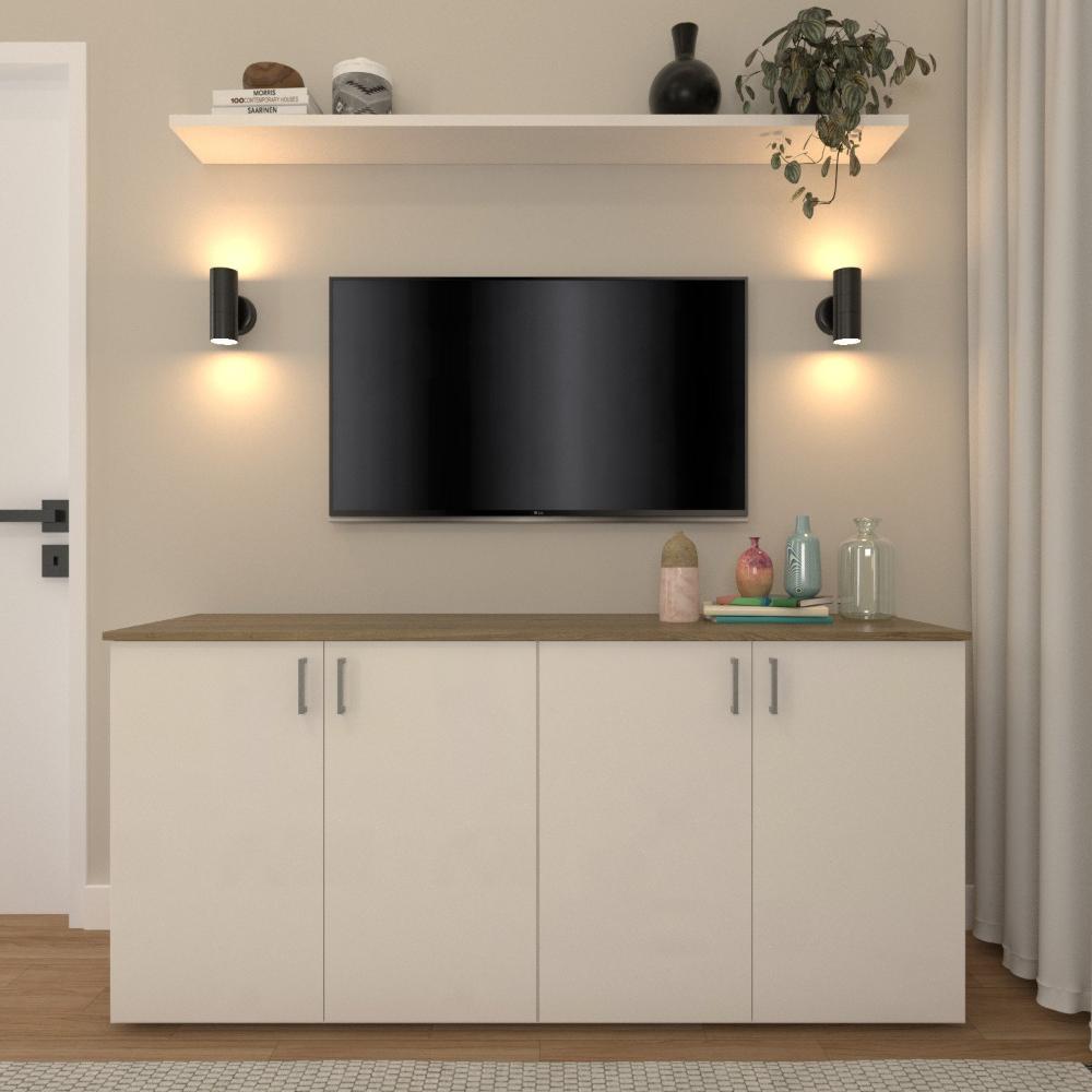 Miniatura Armário Duplo Baixo para Quarto Moderno Branco/ Mel