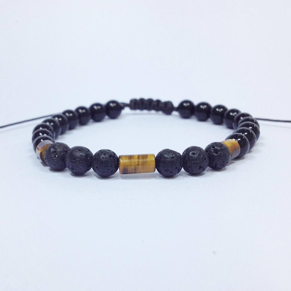Miniatura Pulseira Masculina Pedras Naturais Ônixlava Vulcânica E Olho