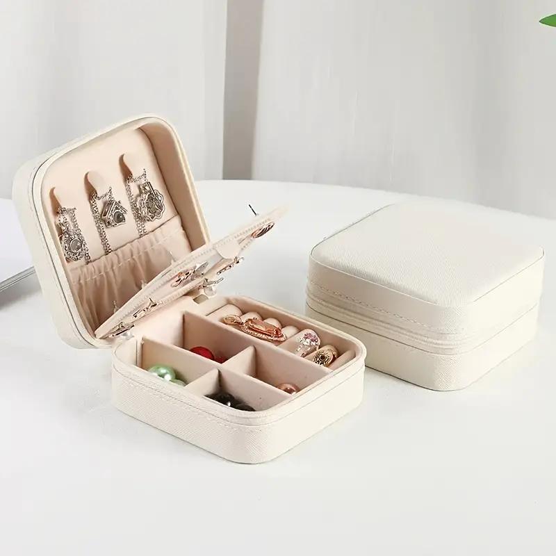 Miniatura Mini Porta Joias Portátil Estojo Quadrado Zíper E Espelho