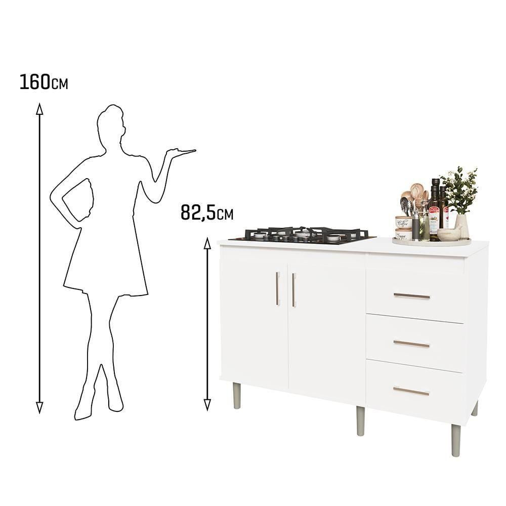 Miniatura Kit Bancada Ilha Para Cozinha + Balcão Para Cooktop 1,20m 5 Bocas 2 Portas E 3 Gavetas Turim Branco Branco