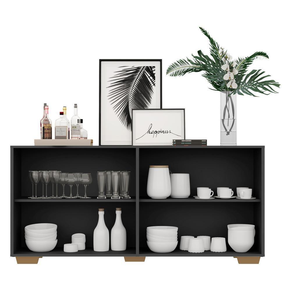 Miniatura Aparador Buffet 4 Portas com Espelho e Pés Preto/natural