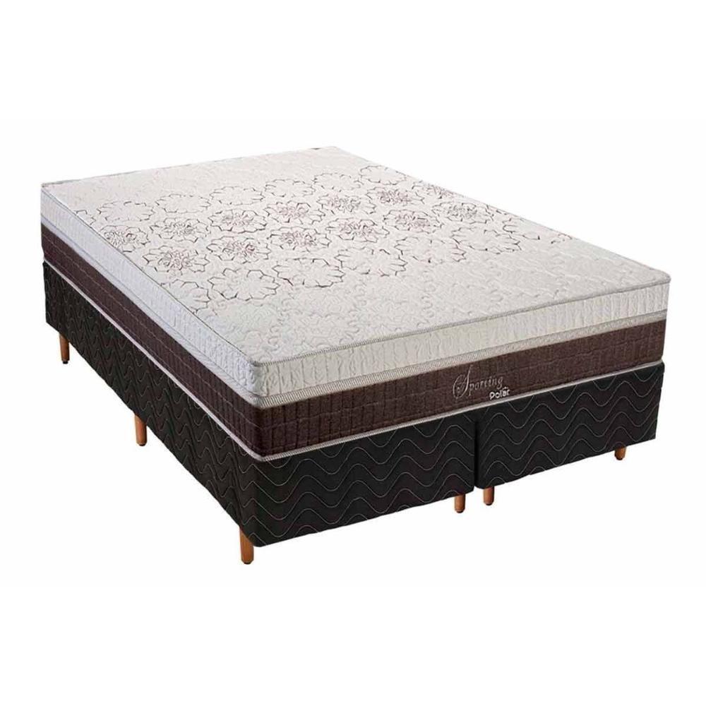 Miniatura Cama Box Queen: Colchão Molas Ensacadas Polar Masterpocket Sporting + Base Rústico Black(158X198)