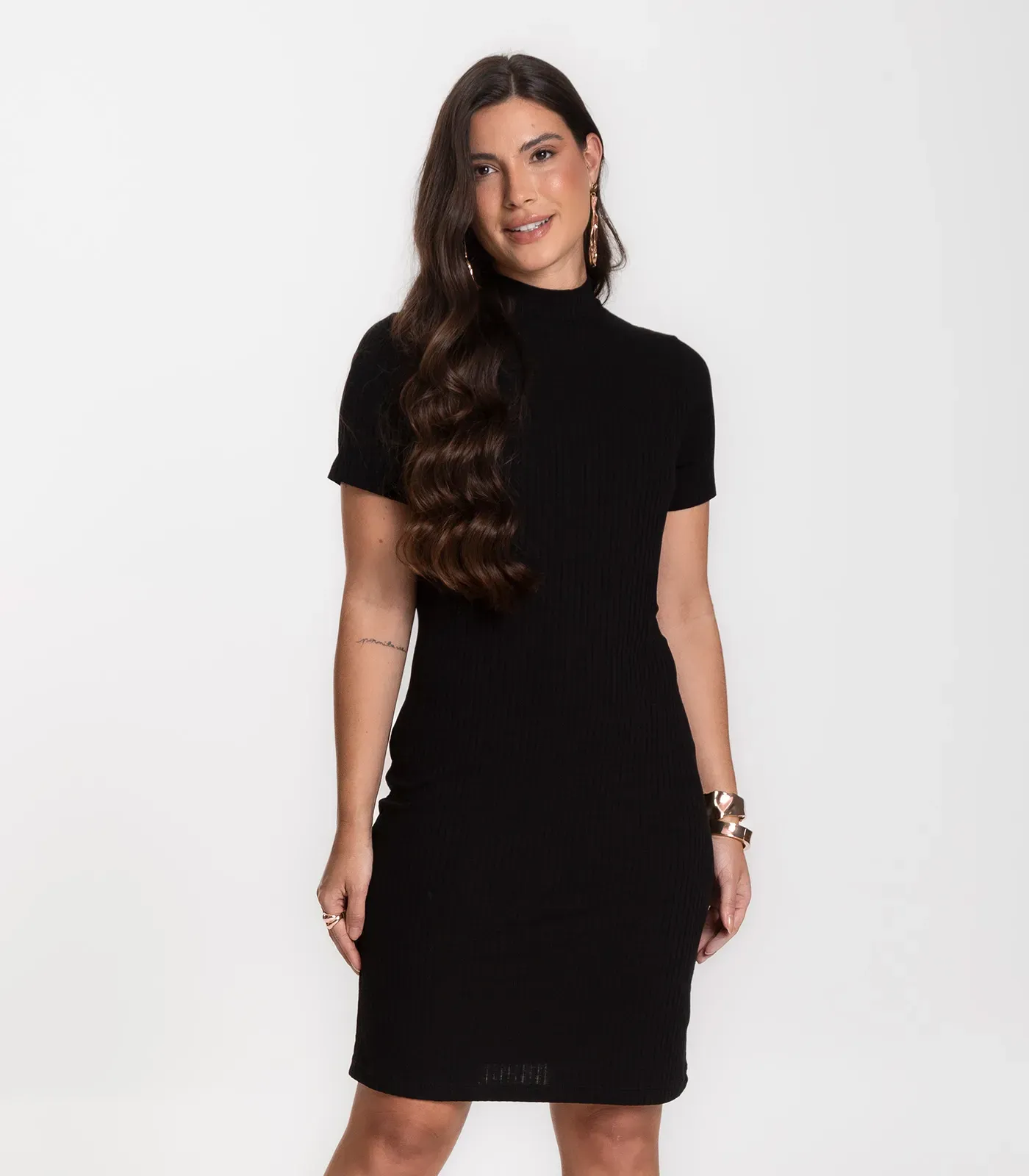 Vestido Feminino Canelado Infinita Cor Preto