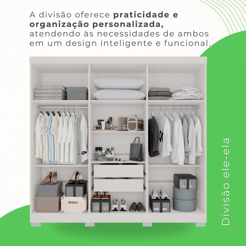 Guarda-Roupa Casal Com Espelho 6 Portas 2 Gavetas França Branco