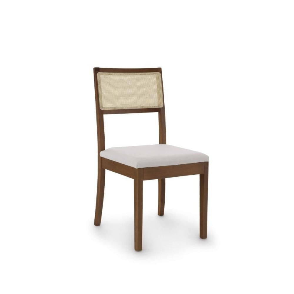 Conjunto Mesa Extensível Oval 6 Cadeiras Madeira Maciça Encosto Telado Tiê CabeCasa MadeiraMadeira Amêndoa/Off White