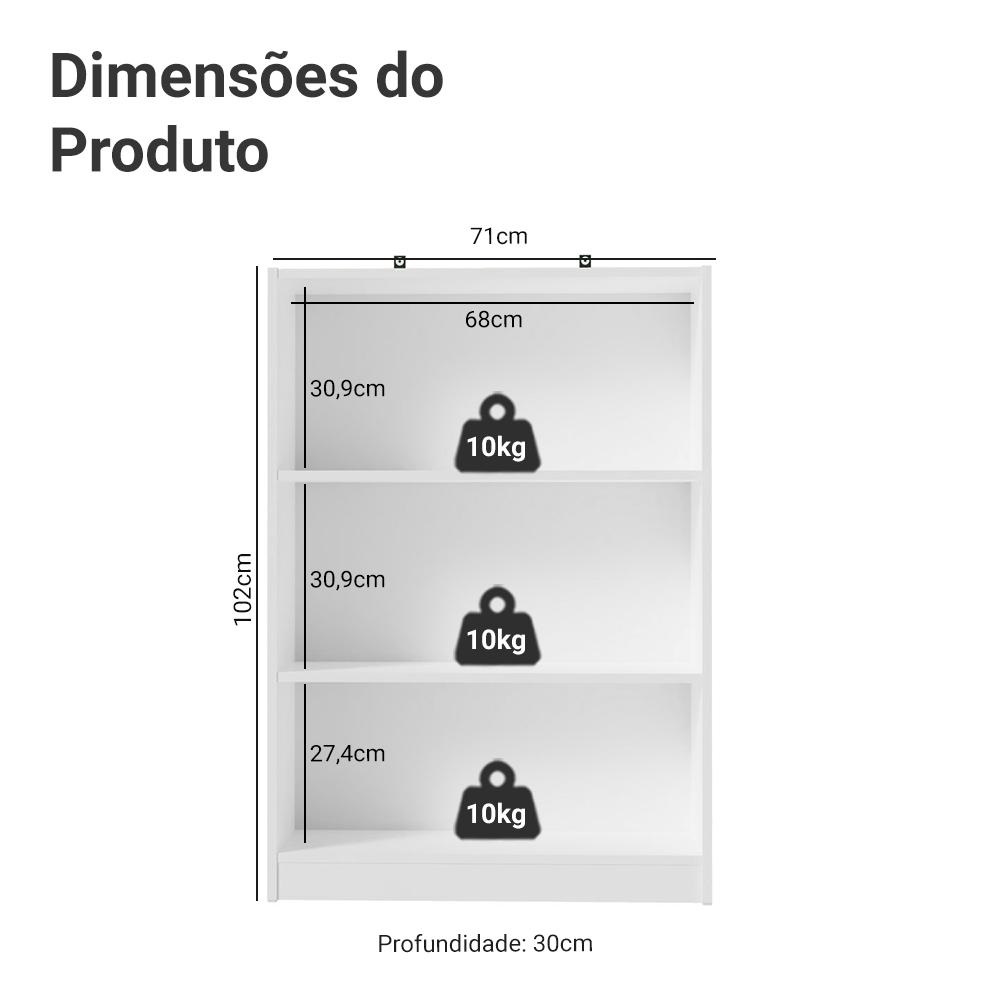 Miniatura Estante Sapateira 3 Prateleiras Sem Portas Branco Madesa Branco