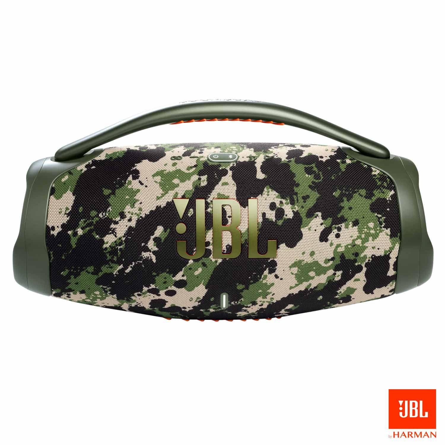Miniatura Caixa De Som Bluetooth JBL Boombox 3 Camuflada Até 24h de Reprodução IP67 À Prova d´água 130W Bivolt