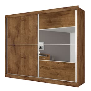 Miniatura Guarda-Roupa Casal Móveis Europa Londres Flex com Espelho, 2 Portas de Correr e 4 Gavetas - 205cm de largura Brauna/Off White