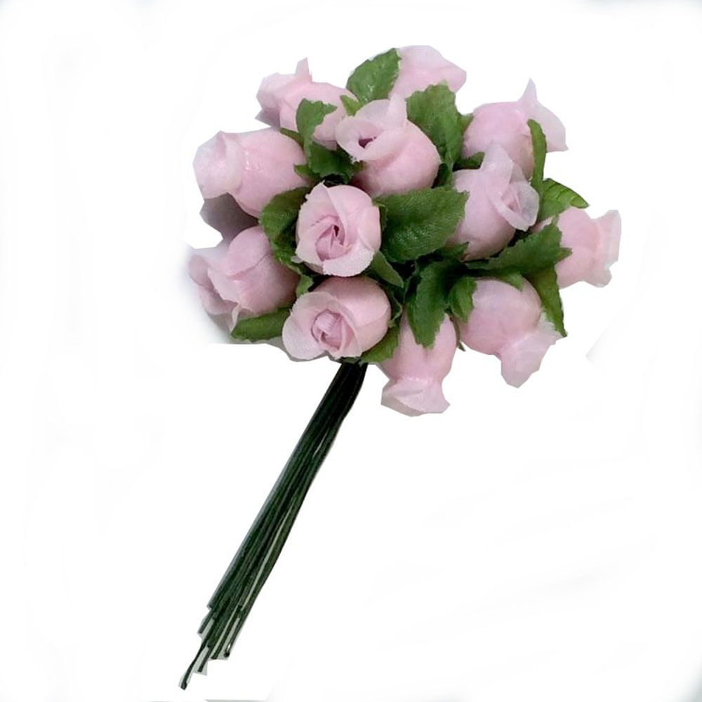 Miniatura Kit Mini Rosas artificiais cetim decoração Rosa 12 buques