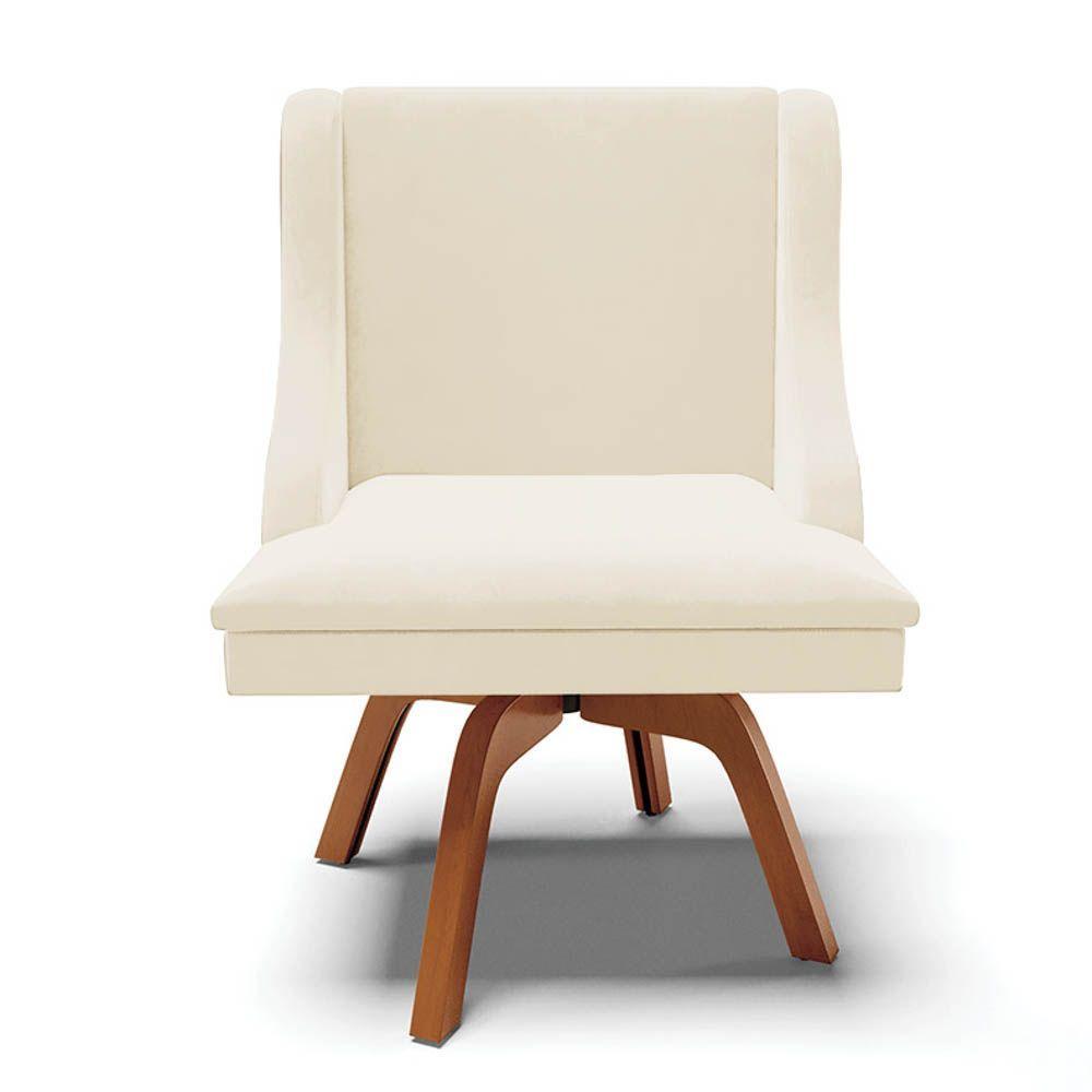 Miniatura Kit 2 Cadeiras Estofadas Base Giratória De Madeira Lia Veludo Bege - Ibiza