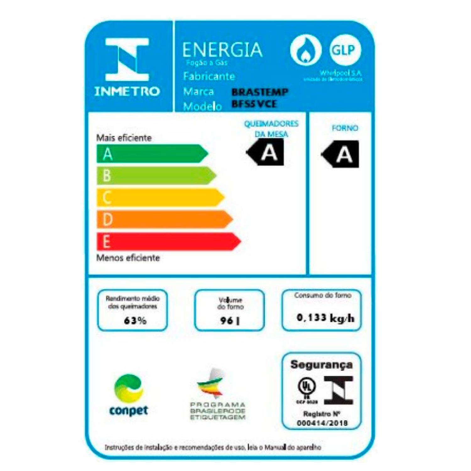 Miniatura Fogão Brastemp 5 Bocas Preto com Turbo Chama com Mesa de Vidro - BFS5VCE Bivolt