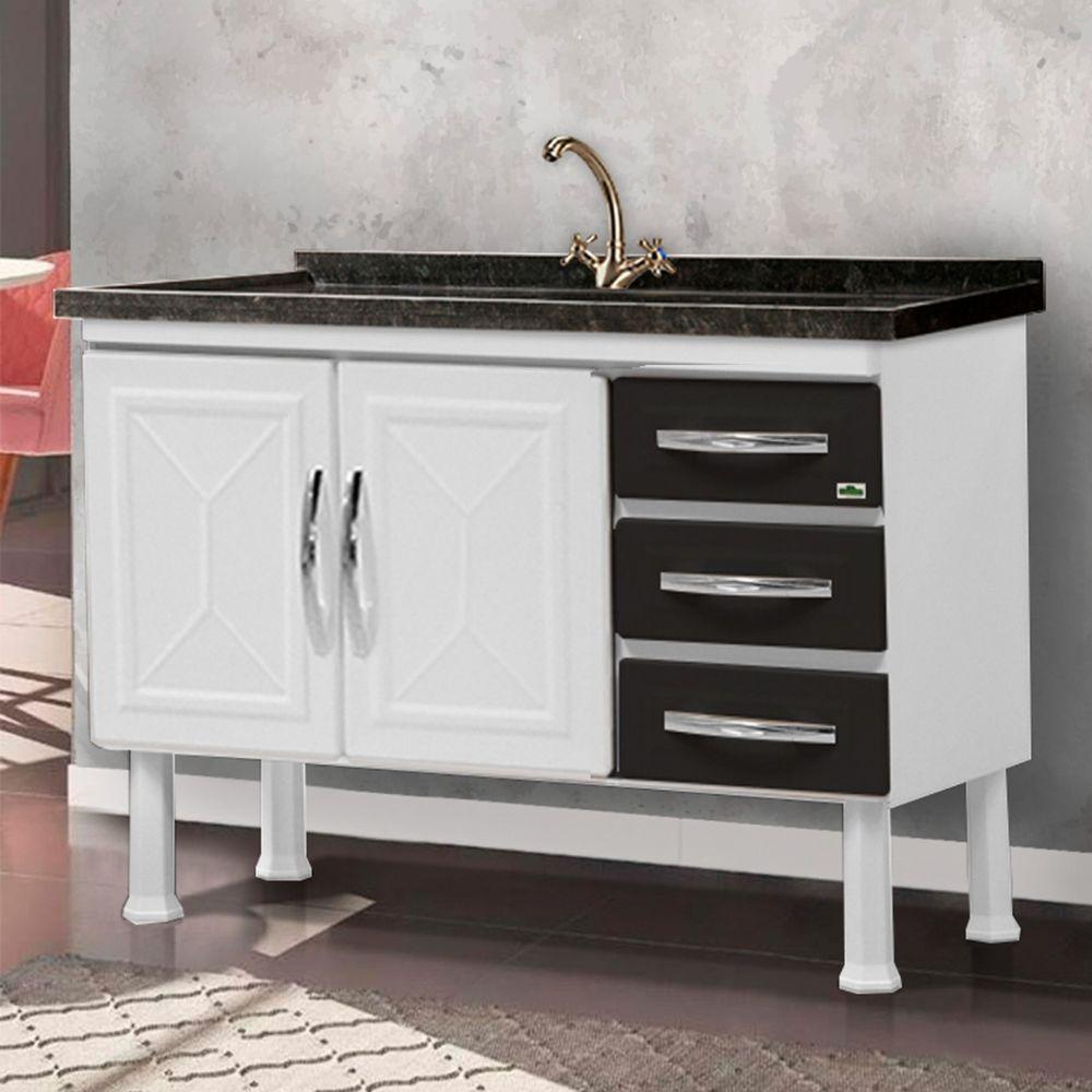 Miniatura Gabinete Cozinha De Aço Ellos 1.20 Desmontado Sem A Pia 3 Gavetas Cor:preto