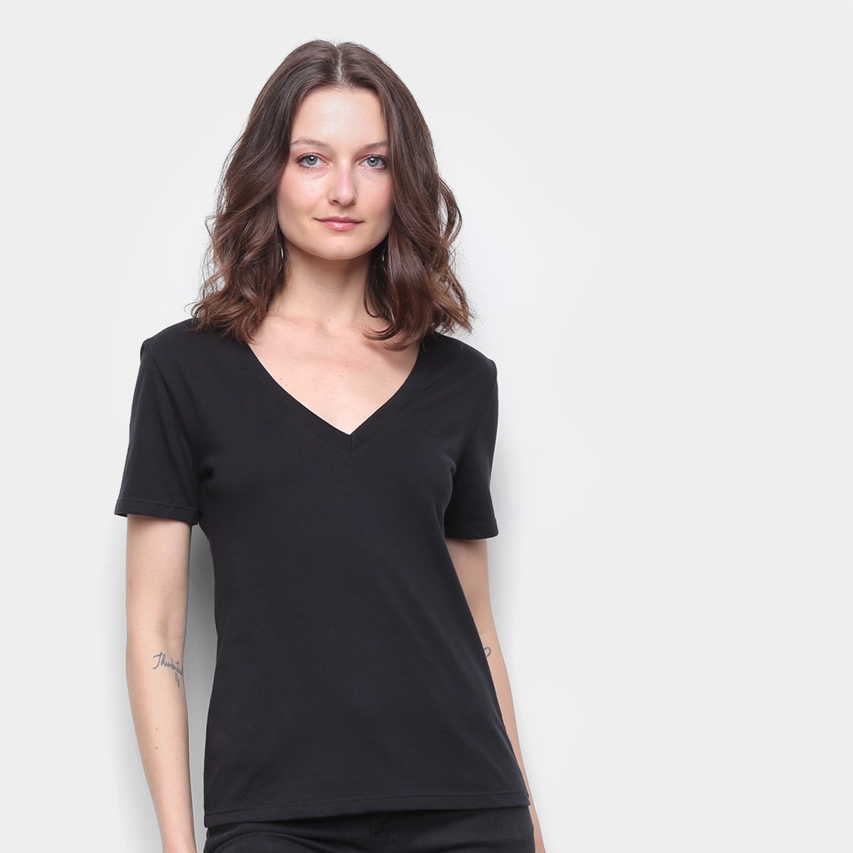 Miniatura Blusa Hering Básica Gola V Feminina Preto - EEG