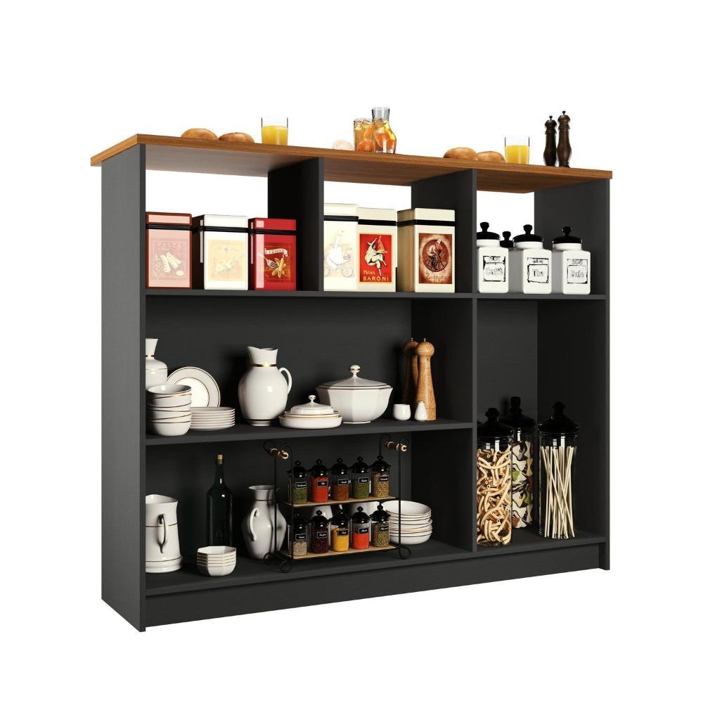 Miniatura Mesa Bancada Balcão Ilha para Cozinha com 3 Portas e Nichos Divisor de Ambiente Veneza Chumbo