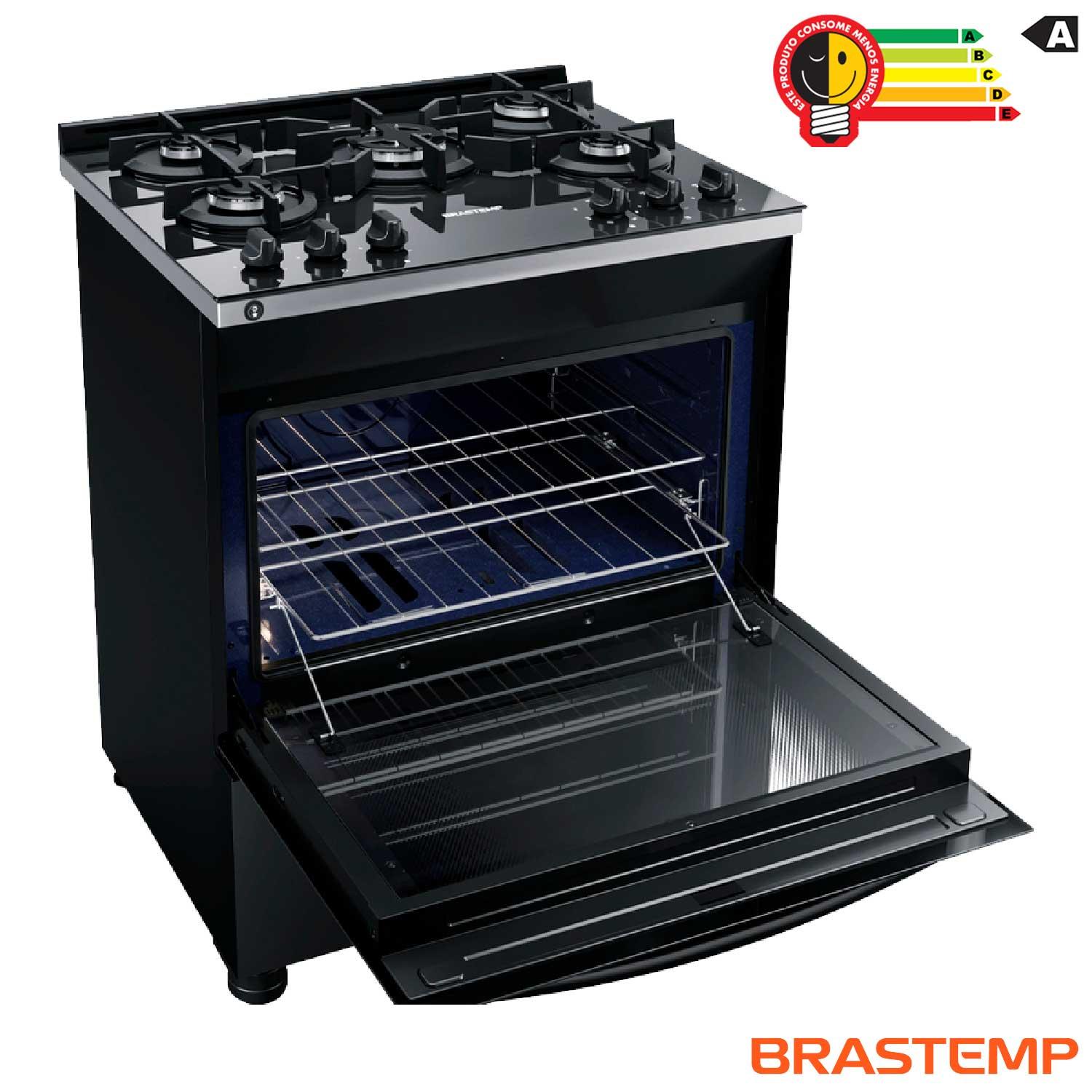 Fogão Brastemp 5 Bocas Preto com Turbo Chama com Mesa de Vidro - BFS5VCE Bivolt