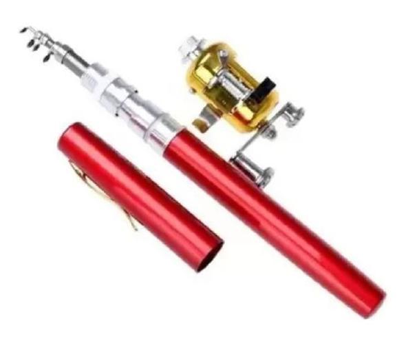 Miniatura Mini Vara De Pesca Telescópica Caneta Carretilha-Vermelho