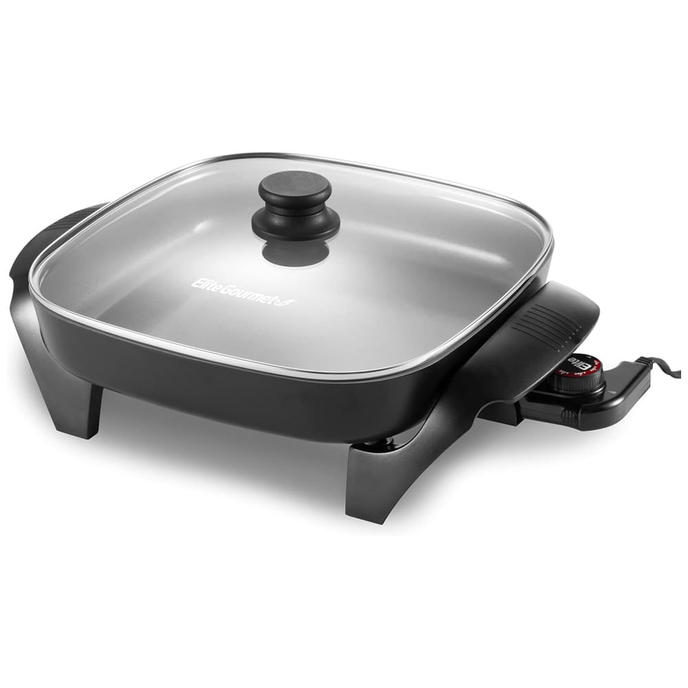 Miniatura Frigideira Elétrica Cerâmica Elite Gourmet EG2212 30,48x30,48x5,46 cm, Livre de PFAS, Cinza Escuro