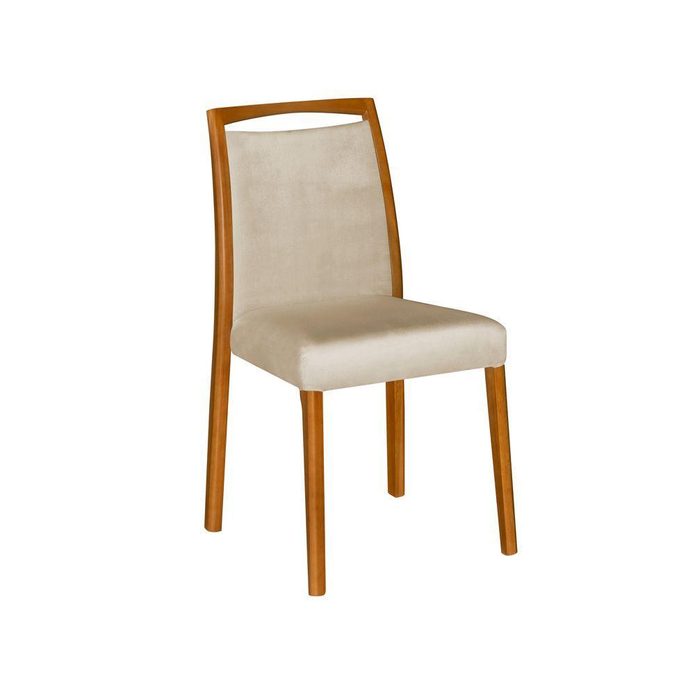 Miniatura Kit 2 Cadeiras De Jantar Estofadas Jade Linho Bege Base Madeira Maciça Mel - Cor: Bege