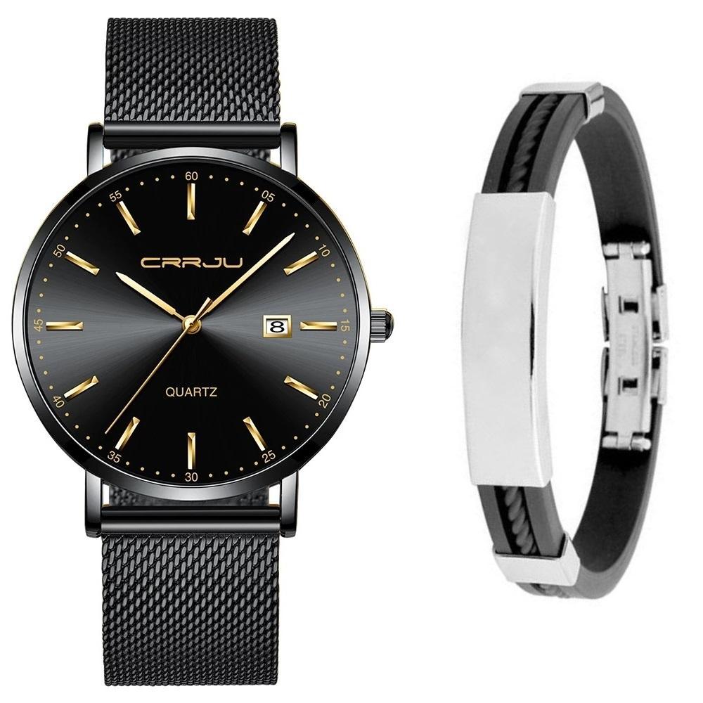 Miniatura Relógio Masculino Social Ultra Fino De Luxo + Pulseira Metal