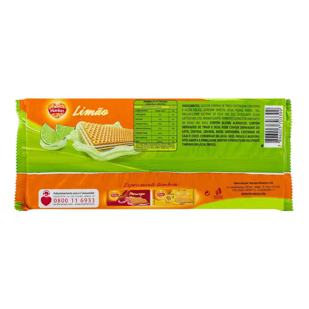 Miniatura Biscoito Wafer Marilan Sabor Limão com 115g