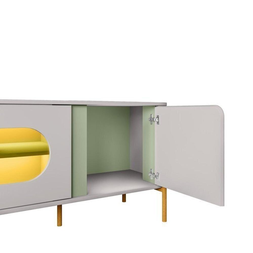 Painel Maresias e Rack Juquehy com Led Off-White/Pistache