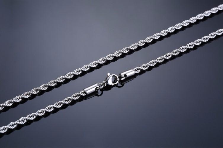 Corrente Masculina Cordão Torcido Aço Inox Cirúrgico 70Cm