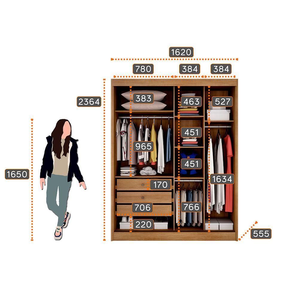 Miniatura Guarda Roupa Carrara 2 Portas 3 Gavetas Clic Moveis Cumaru