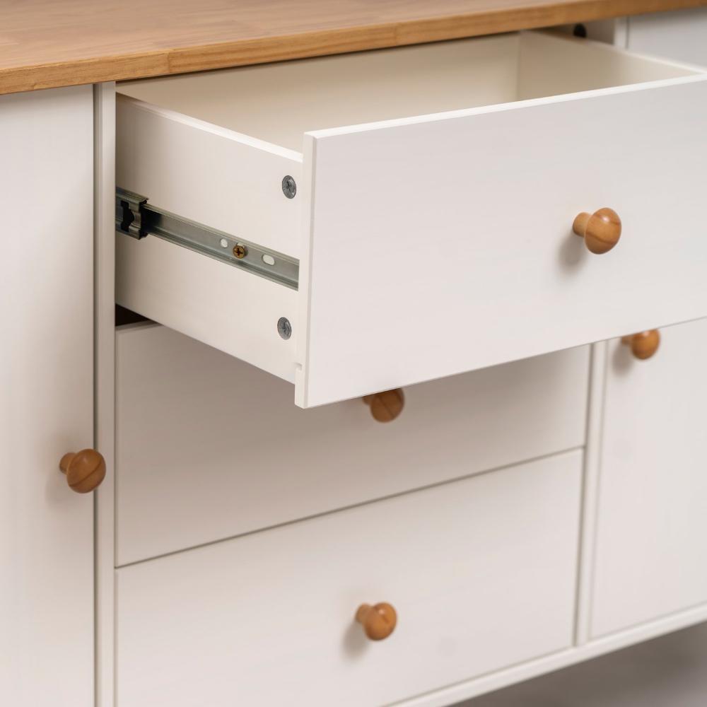 Buffet 2 Portas 3 Gavetas Madeira Maciça Vanilla CabeCasa MadeiraMadeira Amêndoa/Branco