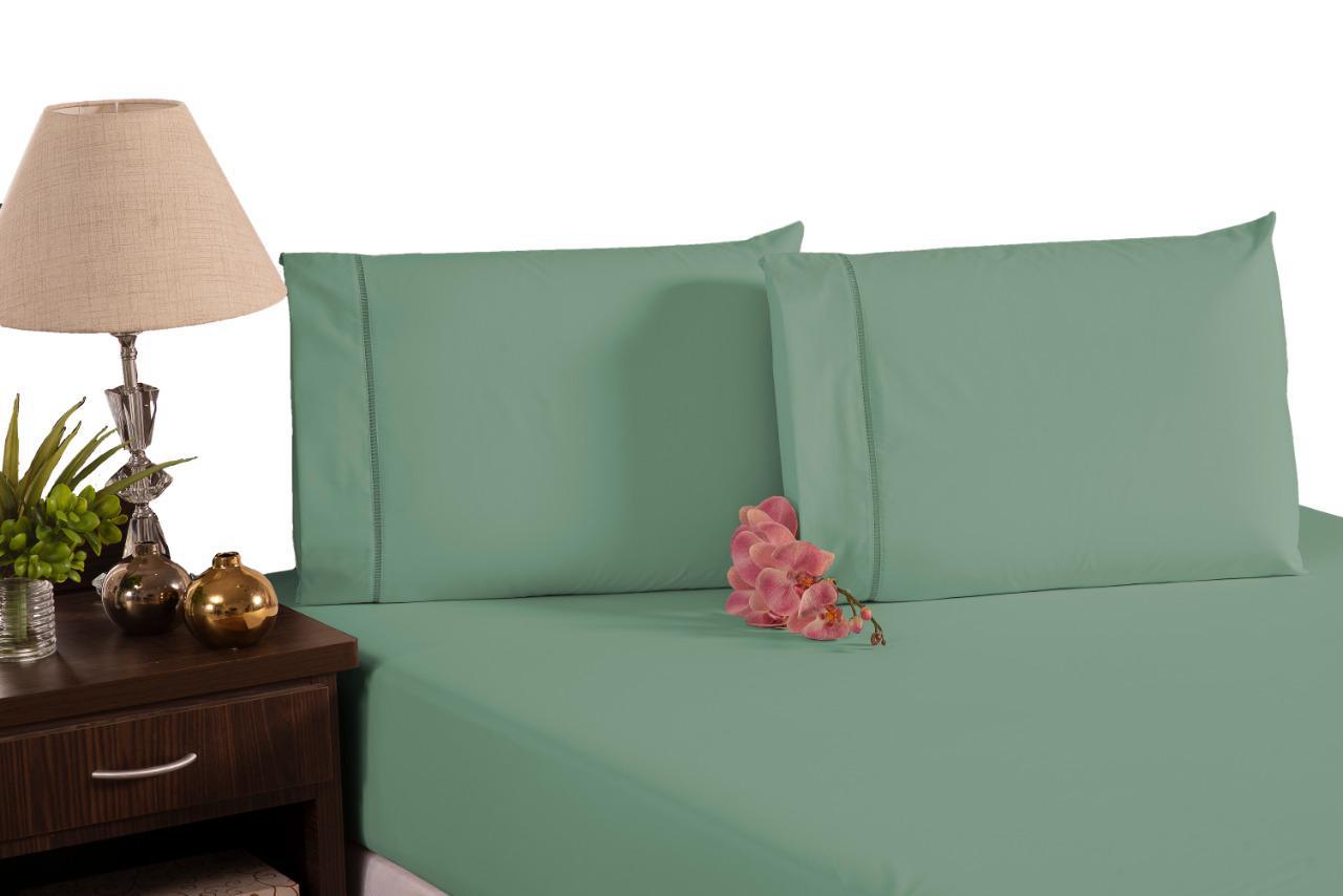 Miniatura Jogo De Lençol 3 Peças 100% Algodão King Size 200 Fios Verde Lençol plano - 100% algodão - Verde - Liso - Algodão - 3 - 2 - 200 - King