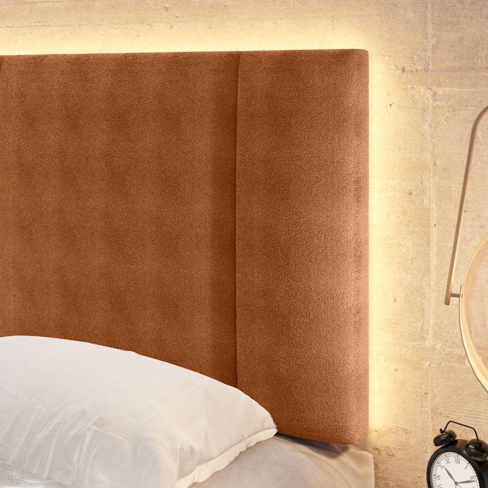 Miniatura Cabeceira Estofada Iluminação Led Cama Casal Queen Size 160 Cm Cor:buclé Terracota