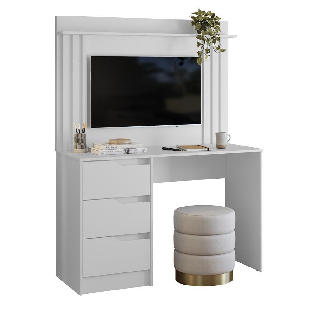 Miniatura Mesa Escrivaninha 3 Gavetas Painel Tv 40 Pol Doble Branco - Albatroz