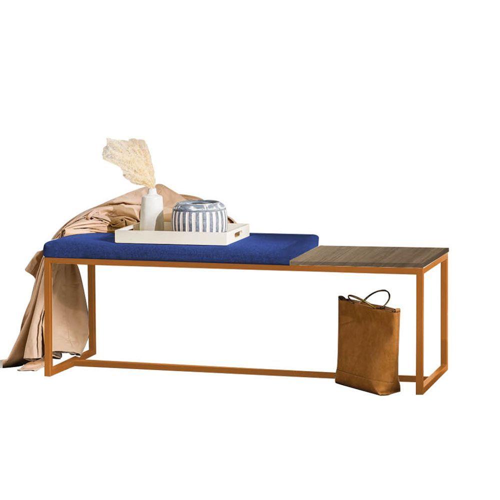 Miniatura Banco Recamier Puff 140cm Industrial Bronze Suede Azul Marinho Tampo Quadrado Mdf Imbuia
