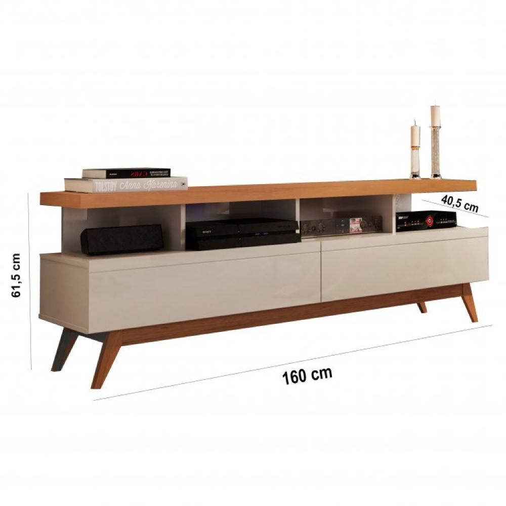 Conjunto Rack Vivare Wood e Painel para TV até 60 polegadas Vivare 1.6 Off White Nature Móveis Germai Off White Nature